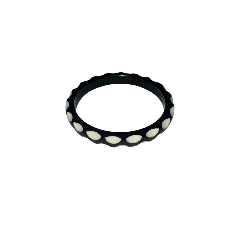 Iris Apfel & Bajalia Vintage Beige Spots Black Bangle Bracelet 